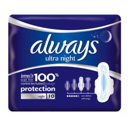 ALWAYS ULTRA SERVIETTES PERIOD NUIT 10