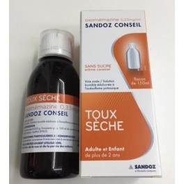 SANDOZ OXOMEMAZINE 0,33MG/ML SIROP TOUX SECHE SANS SUCRE 150ML