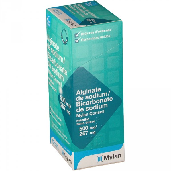 ALGINATE DE SODIUM /BICARBONATE DE SODIUM MYLAN 500 mg/267 mg