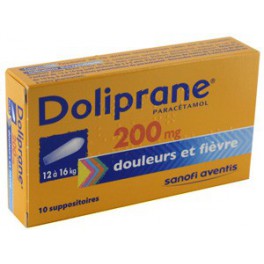 DOLIPRANE 200MG, 10 suppositoires 12-16KG