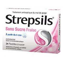 STREPSILS 24 PASTILLES FRAISE SANS SUCRE 