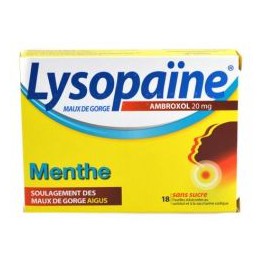 LYSOPAINE 20MG, menthe sans sucre, 18 pastilles