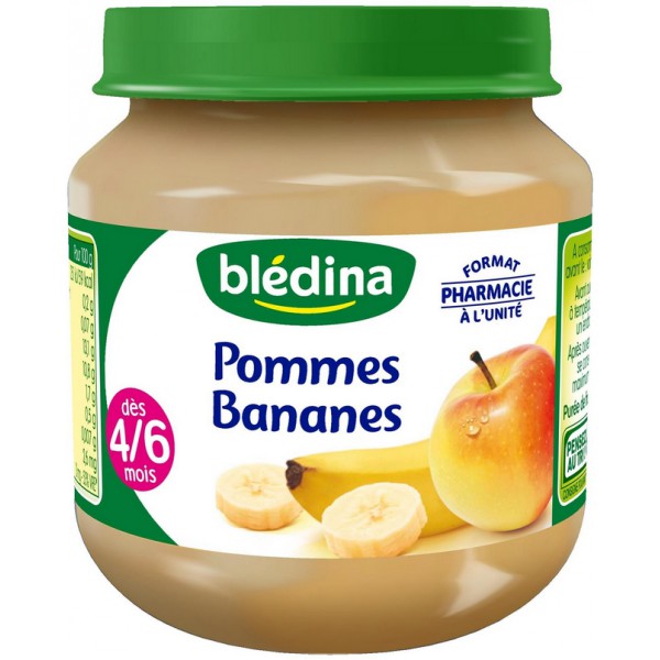 BLEDINA Petits Pots Bébé - Dès 4/6 mois - Pommes Bananes 4 pots de